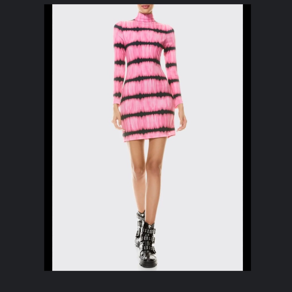 Delora Mock Neck Open Back Mini Dress in Washed Tie Dye Pink